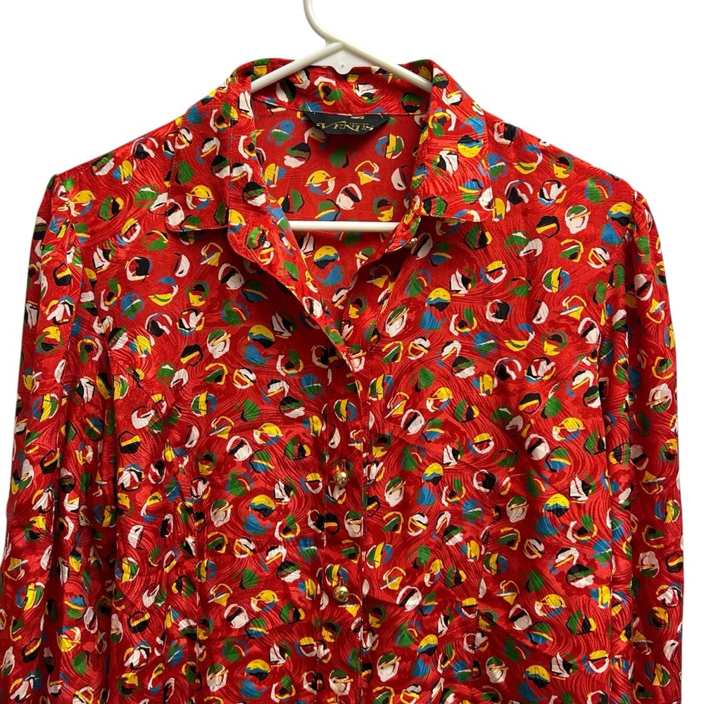 Vintage Red Pattern Button Down Top - image 1